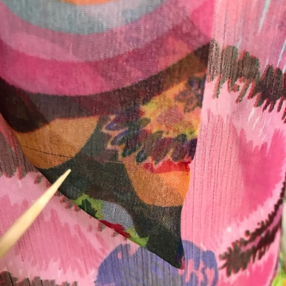 Desigual Sheer Floral Tie V-Neck Blouse S Y2K Cap Sleeve Art Print - Picture 12 of 17